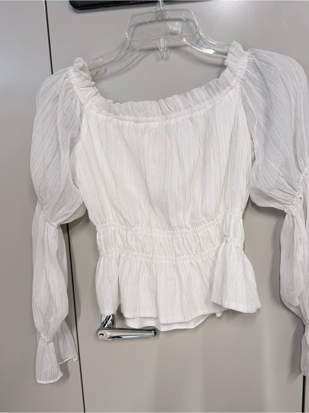 Leyden Off Shoulder White Smocked Peasant Blouse with Puff Sleeves